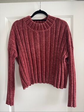 Ribbed Chenille Mock Neck Sweater - Red